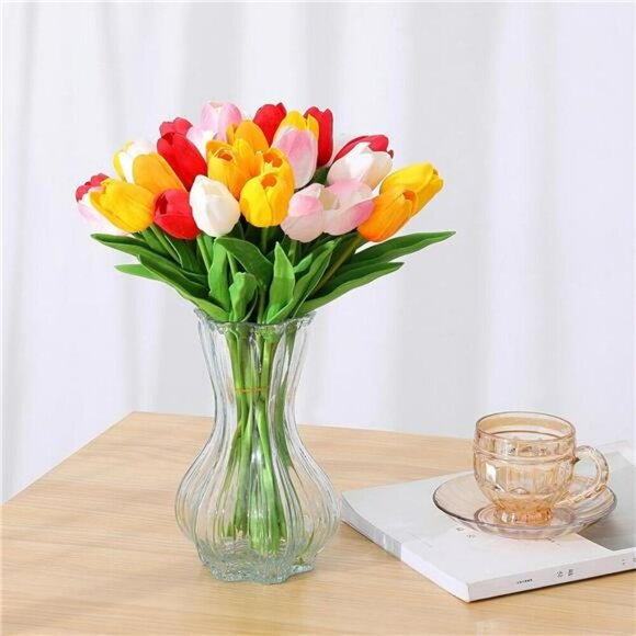 Artificial Tulip Flowers Real Touch 15pc Wedding Spring Home Decor Bouquet - Picture 5 of 7